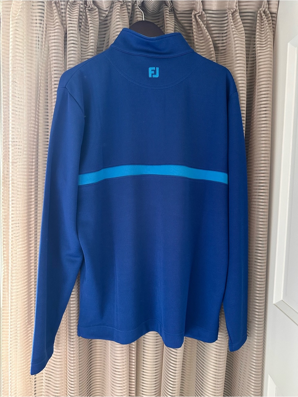 NWT FootJoy Inset Stripe Mid Layer golf Blue Rib Performance pullover Sz L - Picture 4 of 9